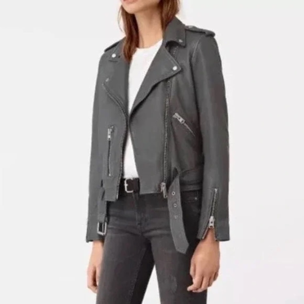 Women's Gray Leather Jacket